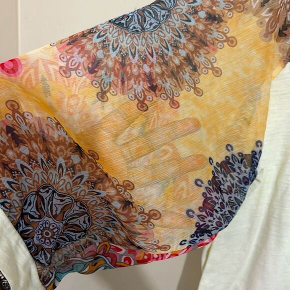 Umgee Plus Size Mixed Media Sheer Print 3/4 Sleeve Top size 1X Boho Western Fall - Picture 4 of 9